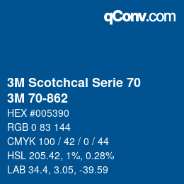 Código de color: 3M Scotchcal Serie 70 - 3M 70-862 | qconv.com