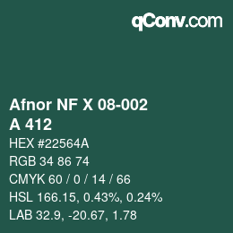 カラーコード: Afnor NF X 08-002 - A 412 | qconv.com