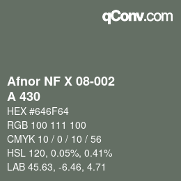 カラーコード: Afnor NF X 08-002 - A 430 | qconv.com