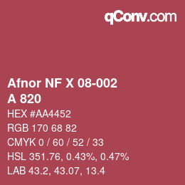 カラーコード: Afnor NF X 08-002 - A 820 | qconv.com