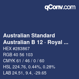 Farbcode: Australian Standard - Australian B 12 · Royal Blue | qconv.com