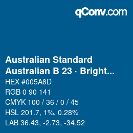 Farbcode: Australian Standard - Australian B 23 · Bright Blue | qconv.com