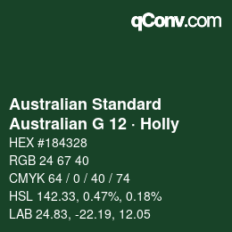 Code couleur: Australian Standard - Australian G 12 · Holly | qconv.com