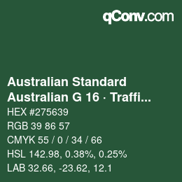 Farbcode: Australian Standard - Australian G 16 · Traffic Green | qconv.com