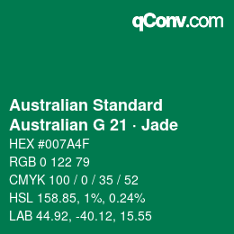 Código de color: Australian Standard - Australian G 21 · Jade | qconv.com