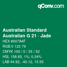 カラーコード: Australian Standard - Australian G 21 · Jade | qconv.com