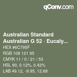 Código de color: Australian Standard - Australian G 52 · Eucalyptus | qconv.com