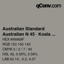 Color code: Australian Standard - Australian N 45 · Koala Grey | qconv.com