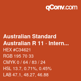 Farbcode: Australian Standard - Australian R 11 · International Orange | qconv.com