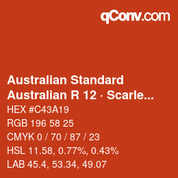 Code couleur: Australian Standard - Australian R 12 · Scarlett | qconv.com