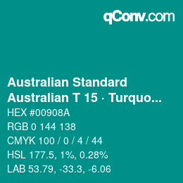 カラーコード: Australian Standard - Australian T 15 · Turquoise | qconv.com