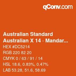 Código de color: Australian Standard - Australian X 14 · Mandarin | qconv.com