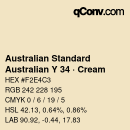 Code couleur: Australian Standard - Australian Y 34 · Cream | qconv.com