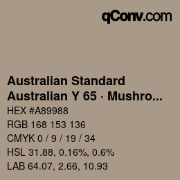 Código de color: Australian Standard - Australian Y 65 · Mushroom | qconv.com