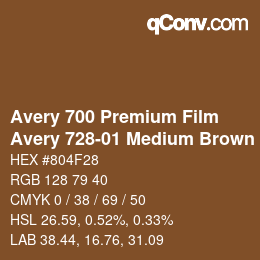 Código de color: Avery 700 Premium Film - Avery 728-01 Medium Brown | qconv.com