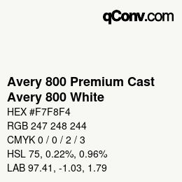 Farbcode: Avery 800 Premium Cast - Avery 800 White | qconv.com