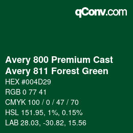 Código de color: Avery 800 Premium Cast - Avery 811 Forest Green | qconv.com