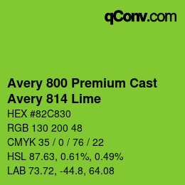 カラーコード: Avery 800 Premium Cast - Avery 814 Lime | qconv.com