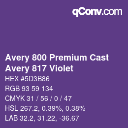 Código de color: Avery 800 Premium Cast - Avery 817 Violet | qconv.com