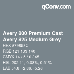 カラーコード: Avery 800 Premium Cast - Avery 825 Medium Grey | qconv.com