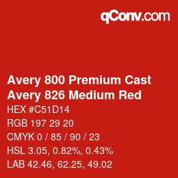 Código de color: Avery 800 Premium Cast - Avery 826 Medium Red | qconv.com