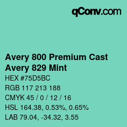 カラーコード: Avery 800 Premium Cast - Avery 829 Mint | qconv.com