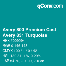 カラーコード: Avery 800 Premium Cast - Avery 831 Turquoise | qconv.com