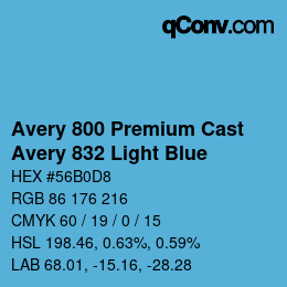 Código de color: Avery 800 Premium Cast - Avery 832 Light Blue | qconv.com