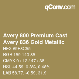 カラーコード: Avery 800 Premium Cast - Avery 836 Gold Metallic | qconv.com