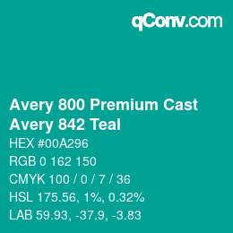 カラーコード: Avery 800 Premium Cast - Avery 842 Teal | qconv.com