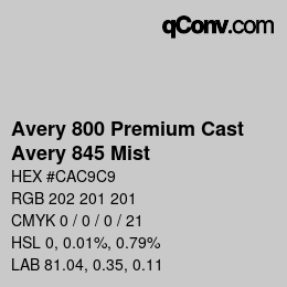 カラーコード: Avery 800 Premium Cast - Avery 845 Mist | qconv.com