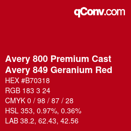 Código de color: Avery 800 Premium Cast - Avery 849 Geranium Red | qconv.com