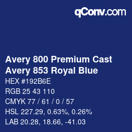 Código de color: Avery 800 Premium Cast - Avery 853 Royal Blue | qconv.com