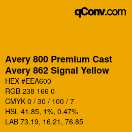 Código de color: Avery 800 Premium Cast - Avery 862 Signal Yellow | qconv.com