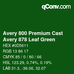 カラーコード: Avery 800 Premium Cast - Avery 878 Leaf Green | qconv.com