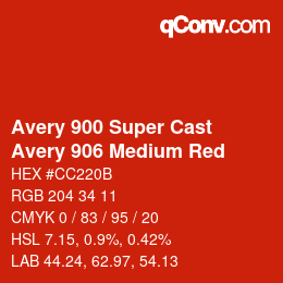 カラーコード: Avery 900 Super Cast - Avery 906 Medium Red | qconv.com