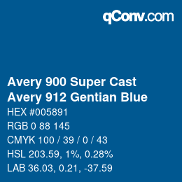 颜色代码: Avery 900 Super Cast - Avery 912 Gentian Blue | qconv.com