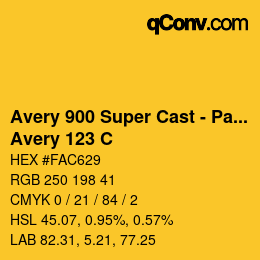 Farbcode: Avery 900 Super Cast - Pantone - Avery 123 C | qconv.com