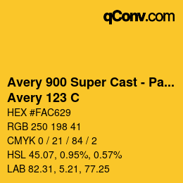 Código de color: Avery 900 Super Cast - Pantone - Avery 123 C | qconv.com