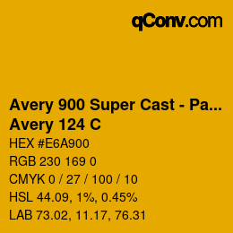 Farbcode: Avery 900 Super Cast - Pantone - Avery 124 C | qconv.com