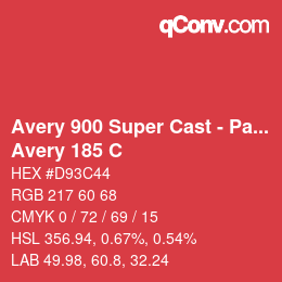 Farbcode: Avery 900 Super Cast - Pantone - Avery 185 C | qconv.com