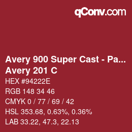 Code couleur: Avery 900 Super Cast - Pantone - Avery 201 C | qconv.com