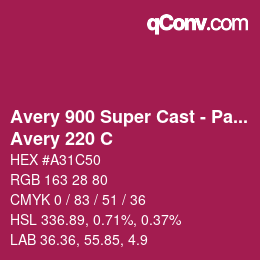 Farbcode: Avery 900 Super Cast - Pantone - Avery 220 C | qconv.com