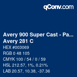 Farbcode: Avery 900 Super Cast - Pantone - Avery 281 C | qconv.com