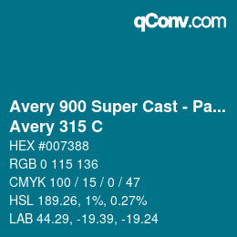 カラーコード: Avery 900 Super Cast - Pantone - Avery 315 C | qconv.com