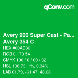 Código de color: Avery 900 Super Cast - Pantone - Avery 354 C | qconv.com