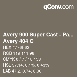 Código de color: Avery 900 Super Cast - Pantone - Avery 404 C | qconv.com