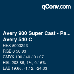 Farbcode: Avery 900 Super Cast - Pantone - Avery 540 C | qconv.com