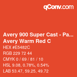 Código de color: Avery 900 Super Cast - Pantone - Avery Warm Red C | qconv.com