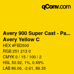 Code couleur: Avery 900 Super Cast - Pantone - Avery Yellow C | qconv.com